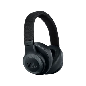 JBL E65BTNC Kablosuz siyah kulaklık, yastıklı kulak kapakları ve ayarlanabilir kafa bandıyla önden görünüm