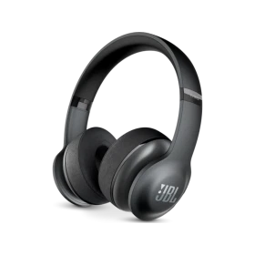 JBL Everest 300 Kablosuz siyah kulak üstü kulaklık, yumuşak yastıklı kulaklık başlıklarıyla önden görünüm