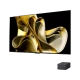LG OLED83M39LA Ultra HD 4K OLED televizyon; siyah ekranda altın renkli soyut dalga desen görünüyor