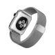 Apple Watch 38 mm gümüş paslanmaz çelik kasa ve Milano Loop kordonlu akıllı saat, siyah ekranlı