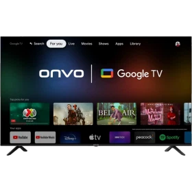 Onvo OV75F950 Ultra HD 4K LED televizyon, siyah çerçeveli ve Google TV arayüzü açık