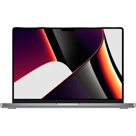 Apple MacBook Pro 14 inç MKGQ3TU/A gri laptop, açık ekranlı önden görünüm ana ürün sunumu