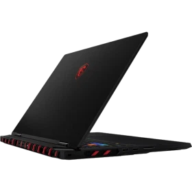 MSI Raider 18 Max HX A2WI-1040TR siyah oyuncu laptop, açık kapak ve kırmızı LED detaylarıyla önden görünüm.