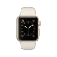 Apple Watch Sport 38 mm altın rengi alüminyum kasa, antik beyaz spor kordon ve siyah ekranlı akıllı saat