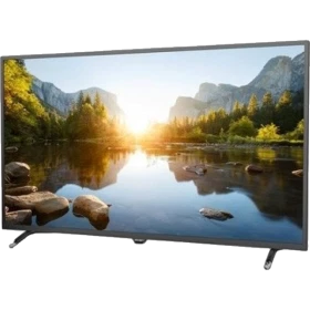 Axen 43 inç Full HD uydu alıcılı LED televizyon, doğa manzarası gösteren siyah ekranıyla