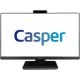 Casper Nirvana A5H.1040-8D00X-V masaüstü bilgisayarın önden görünümü, beyaz ekranda Casper logosu.