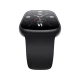 Siyah Honor Watch 4 akıllı saat, kare ekranı ve siyah silikon kordonuyla önden görünüm ensesi