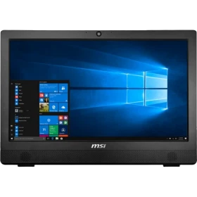 MSI PRO AE93-201TR-X masaüstü bilgisayar, siyah çerçeveli geniş ekran ve Windows masaüstü görünümüyle önden görünür.
