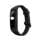 Huawei Band 3e siyah akıllı bileklik, kavisli gövde ve ayarlanabilir silikon kayışıyla önden görünüm
