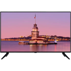 Vestel 40UB8900 Ultra HD 4K LED televizyon, Kız Kulesi manzarası gösteren siyah çerçeveli TV