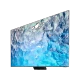 Samsung 65QN900B 65 inç QLED Ultra HD 8K TV, mavi su dokusu ekran görüntüsüyle siyah tasarım