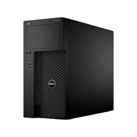 Dell Precision 3620 masaüstü bilgisayar, siyah kasa ve önden görünen Dell logosuyla üç çeyrek açıdan sergileniyor