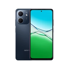 Oppo A5X siyah akıllı telefon, çift arka kamera ve delikli ekran tasarımlı önden-arkadan görünüm