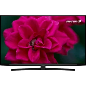 Grundig 55 GEU 8960 B Ultra HD 4K LED televizyon, ekranda canlı pembe çiçek görüntüsüyle
