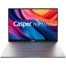 Casper Nirvana S100.1342-AV00A-G-F gri iş ve ofis laptop, açık ekranda renkli arka plan ile vitrin görünümü