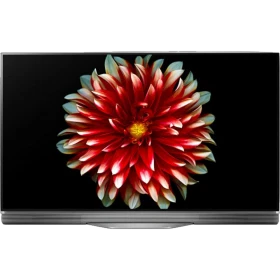LG OLED55E7N Ultra HD 4K TV ekranda çiçek tasarımı gösteren siyah vitrin görünümü