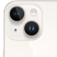 Beyaz Apple iPhone 14 Plus akıllı telefonun arka kamera modülü yakın plan, çift lens ve flaş detaylı