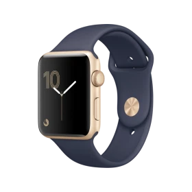 Apple Watch Series 2 42 mm altın rengi alüminyum kasalı, gece mavisi spor kordonlu akıllı saat