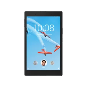 Lenovo Tab 4 LTE 4G 8 inç siyah uygun fiyatlı tablet, ön yüz ekranında uçuş görseli ve saat bilgisi.