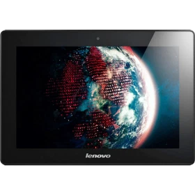Lenovo IdeaTab S6000-F 16 GB siyah tablet ön paneli, gezegen görselli ekranı açık olarak gösteriliyor