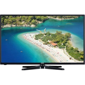 Vestel 40FA7100 Full HD LED televizyon, siyah çerçeveli ve plaj manzarası gösteren ekran