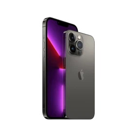 Apple iPhone 13 Pro siyah akıllı telefon, önden ekran ve arkadan üçlü kamera modülüyle görünüyor