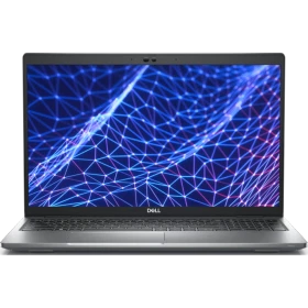 Dell Latitude 5530 N201L553014EMEA gri iş ve ofis laptopu, ön ekranında modern ağ görselleri.
