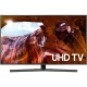 Samsung 65RU7400 Ultra HD 4K LED televizyon; kaya manzarası ekranda, siyah şık tasarım