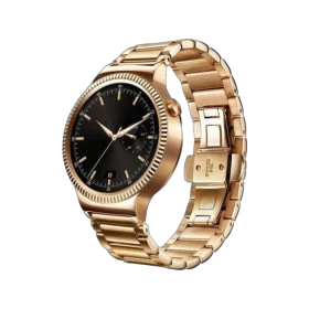 Huawei Watch Gold Altın akıllı saat, siyah kadranlı altın renk metal bileziğiyle önden görünüm
