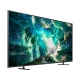 Samsung 82RU8000 Ultra HD 4K LED televizyon ekranında yeşil mavi doğa sahnesi, genel siyah tasarım