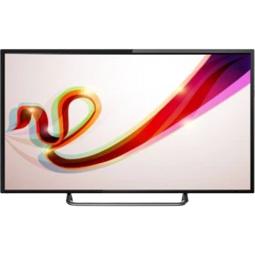 Sunny LED Siyah Full HD 55 inç televizyon, renkli ekran görüntüsü ve ayak standıyla önden görünüm