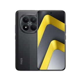 Siyah Poco M8 Pro akıllı telefon, ön ekranı ve çoklu arka kamera tasarımıyla önden ve arkadan görünüm