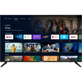 Sunny SN55FMN601 Ultra HD 4K TV, siyah çerçeveli ekranında akıllı TV uygulamaları menüsü gösteriliyor