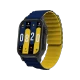 Xiaomi Heyplus Watch S8 siyah akıllı saat, mavi ve sarı kayışıyla önden görünür.