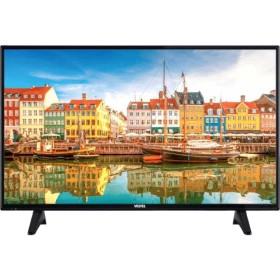 Vestel 40FD5050 Full HD LED televizyon, siyah çerçeveli ekranında renkli liman manzarası gösteriyor.