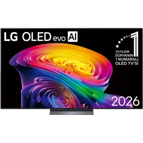LG OLED77C6ELB 77 inç Ultra HD 4K OLED televizyon ekranında canlı renkli 3D desen ve AI yazısı