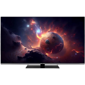 Vestel 65OG9930 Ultra HD 4K OLED televizyon, ince siyah çerçevesiyle uzay temalı görüntü gösteriyor