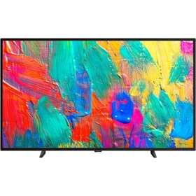 Axen AX55UAL08-TNR Ultra HD 4K LED televizyon, siyah çerçeveli ve renkli sanat ekranıyla önden görünüm
