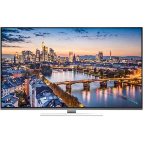 Grundig 40 VLX 8600 WP Ultra HD 4K LED televizyon, şehir manzarası gösteren siyah ekranlı tasarım