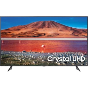 Samsung 65TU7100 Ultra HD 4K LED televizyon, ekranda Crystal UHD yazısı ve dağ manzarası gösterimi
