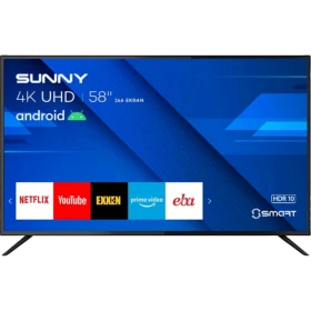 Sunny SN58LEDM203 Ultra HD 4K Android televizyon, 58 inç geniş ekran ve siyah çerçeve