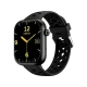 Siyah Infinix Xwatch H4 akıllı saat, dikdörtgen ekranı ve delikli silikon kordonuyla önden görünür