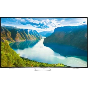 Vestel 55CA9500 Ultra HD 4K LED televizyon, siyah çerçevesi ve manzara ekranıyla önden görünüm
