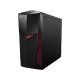 Lenovo Y520T-25IKL ES siyah masaüstü bilgisayar, kırmızı detaylı modern kasa tasarımıyla önden ve yandan görünür