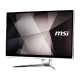 MSI PRO 22XT 10M-009TR masaüstü bilgisayar, siyah ekranı ve gümüş renkli standıyla önden görünüm