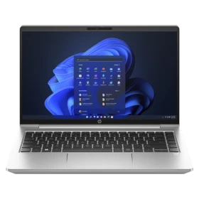 HP ProBook 440 G10 B2PH4ESHMF89 gümüş ultrabook laptop, açık klavye ve Windows ekranıyla önden görünüm