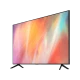 Samsung 50AU7200 Ultra HD 4K LED televizyon; renkli ekran görüntüsüyle önden görünüm.