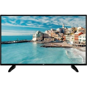SEG 43SBF740 Full HD LED televizyon, sahil manzarası görüntüsüyle önden siyah çerçeveli halde görüntüleniyor