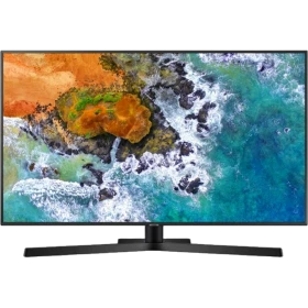 Samsung 43NU7400 Ultra HD 4K LED televizyon ekranında okyanus manzarası, genel renkli vitrin görünümü