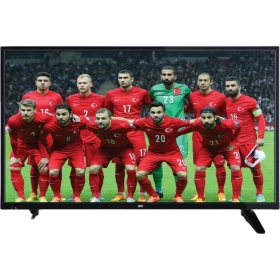 SEG 55SC7600 Full HD LED televizyon ekranında kırmızı formalı futbol takımı görüntüsü yer alıyor